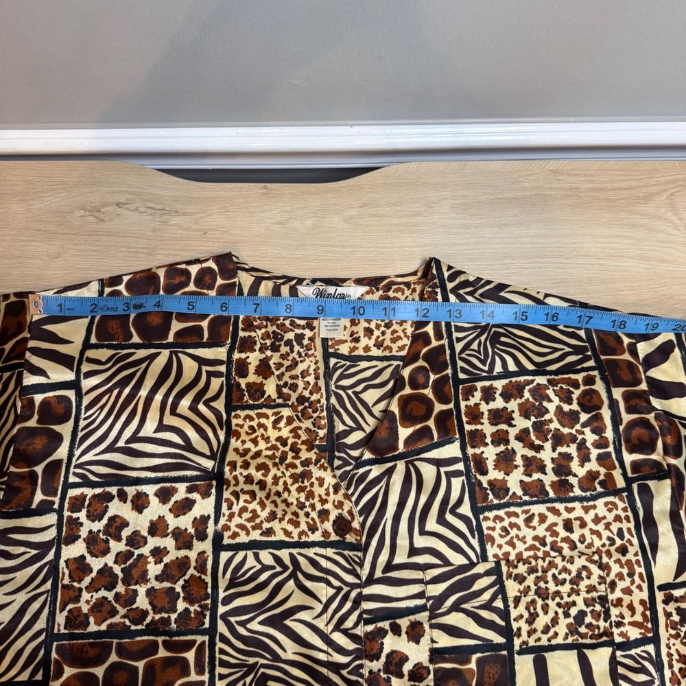 Winlar Vintage Animal Print Patchwork Button Front Sleep Shirt Dress Tunic Large - Picture 4 of 5